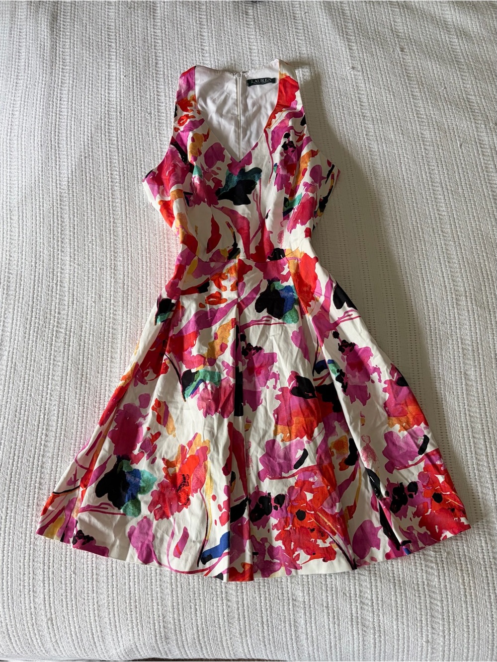 Lauren Ralph Lauren Radia Watercolor Floral Fit & Flare Pocket Pleated Dress 6